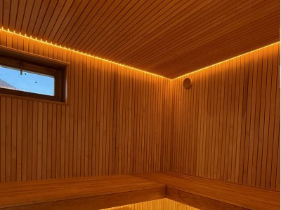 Баня из ольхи с подсветкой